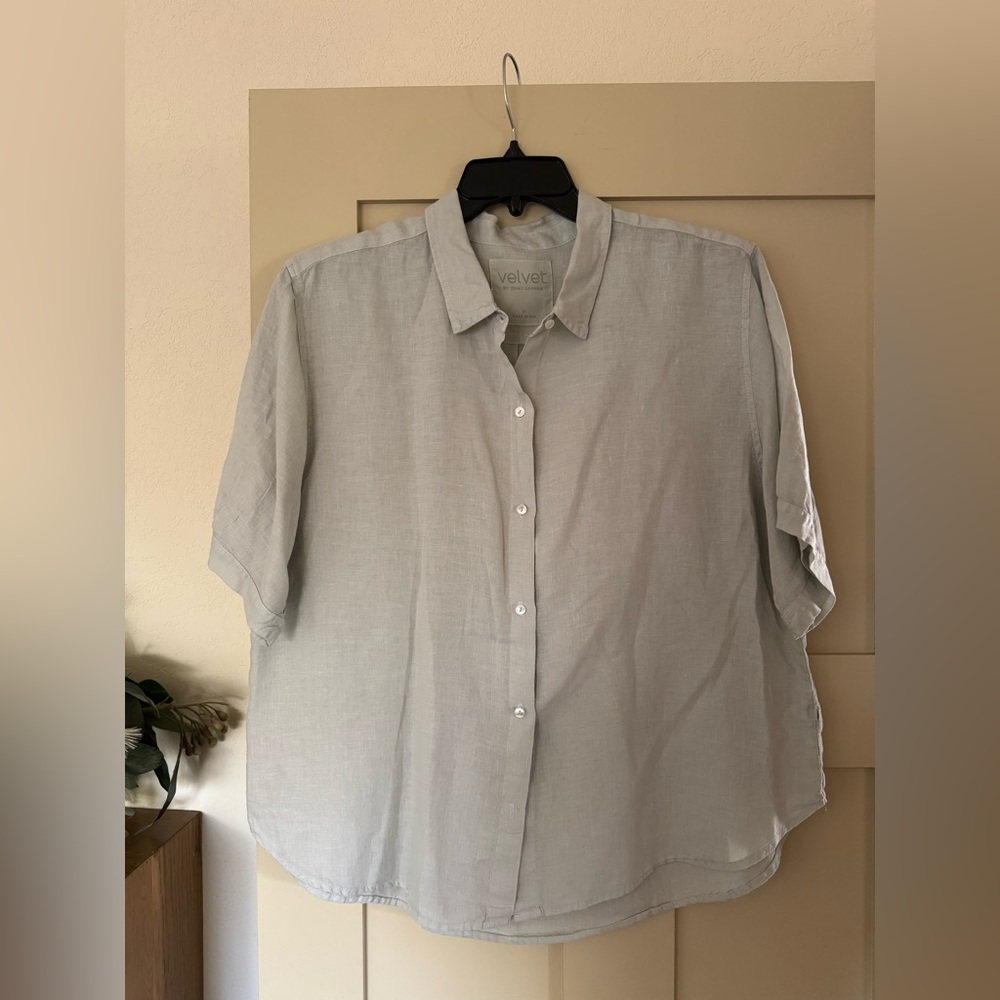 Velvet By Jenny Graham XL Linen Light Green Button Down